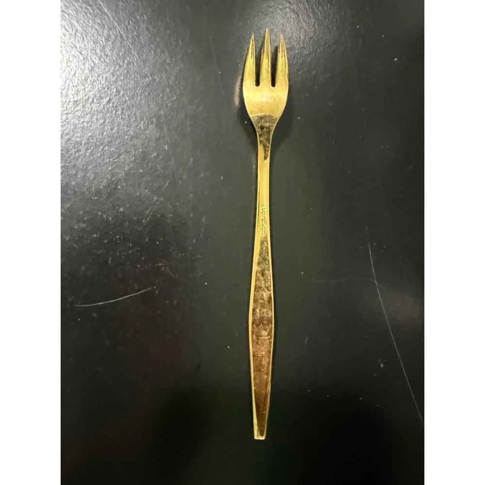 Vintage Florentine Gold Tone Cocktail Fork Textured Bark Finish Appetizer Fork